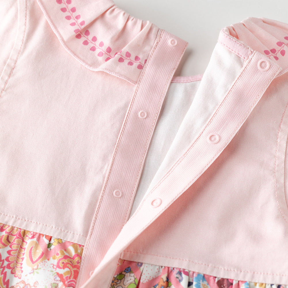 Pink Floral Twill Baby Romper 🌸