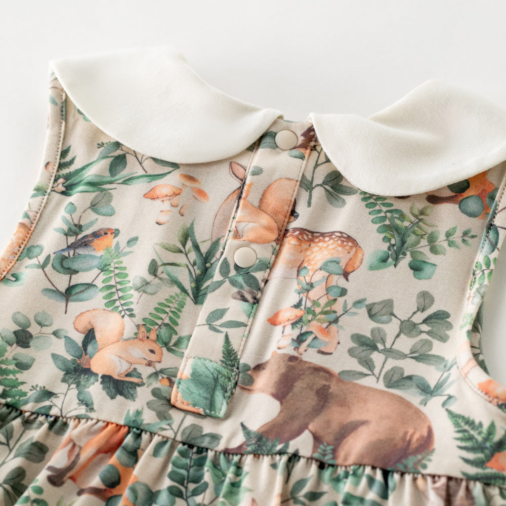 🍃 Forest Friends Smocked Romper | Soft Modal Magic