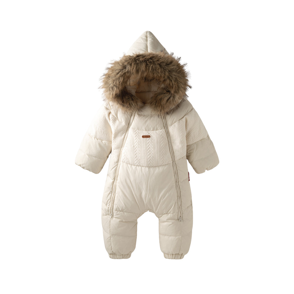 90% Down Baby Snowsuit in Cream Knit Texture | Warm Waterproof One-Piece (-5°C to 10°C)