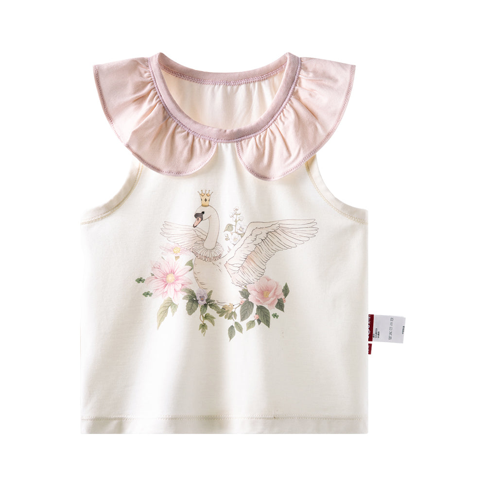Baby Girl Swan Tank Top – Soft Cotton Sleeveless Shirt with Ruffle Collar |🦢🌸
