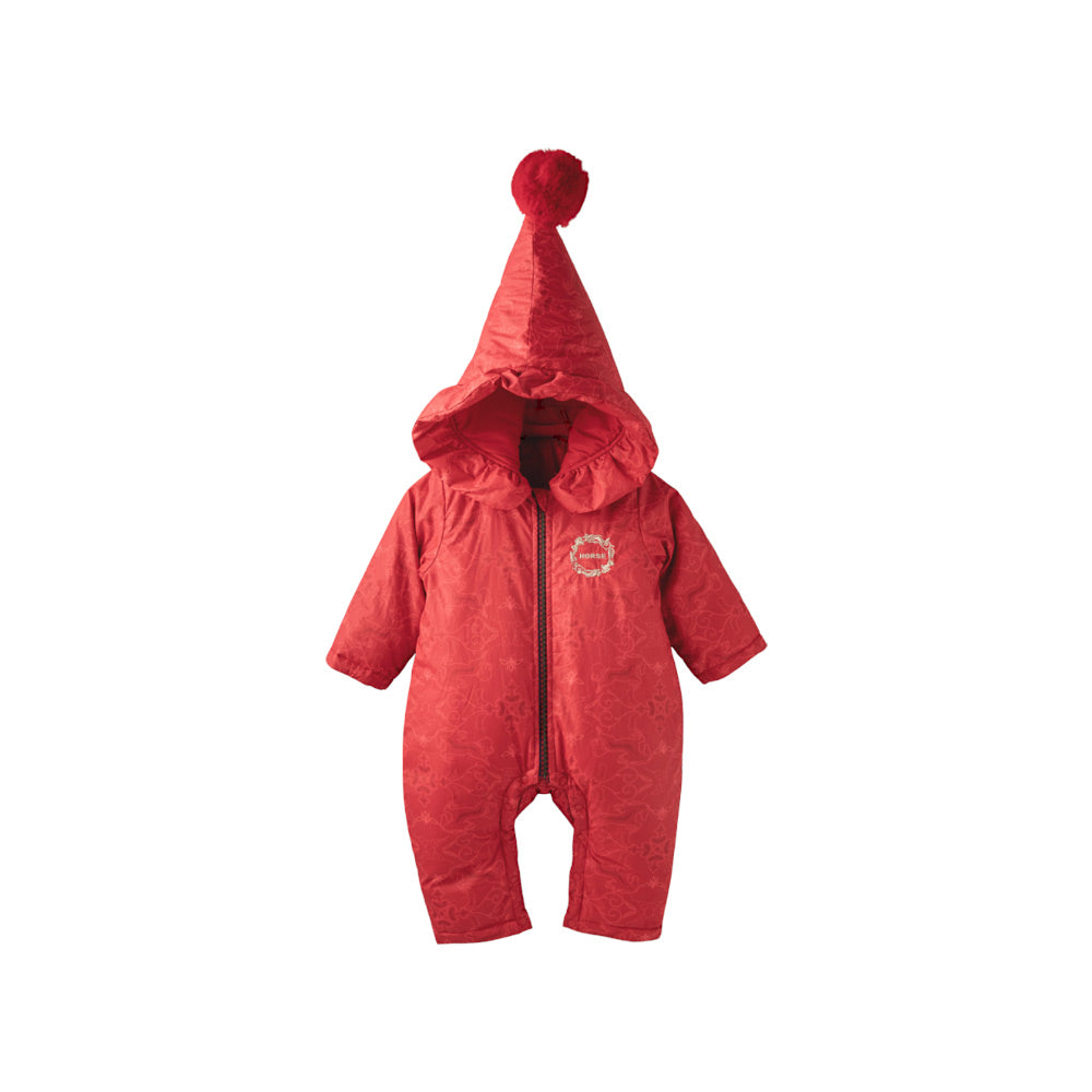 Water-Repellent Red Baby Jacket | Soft Padded Winter Coat with Festive Jacquard (5°C–15°C)