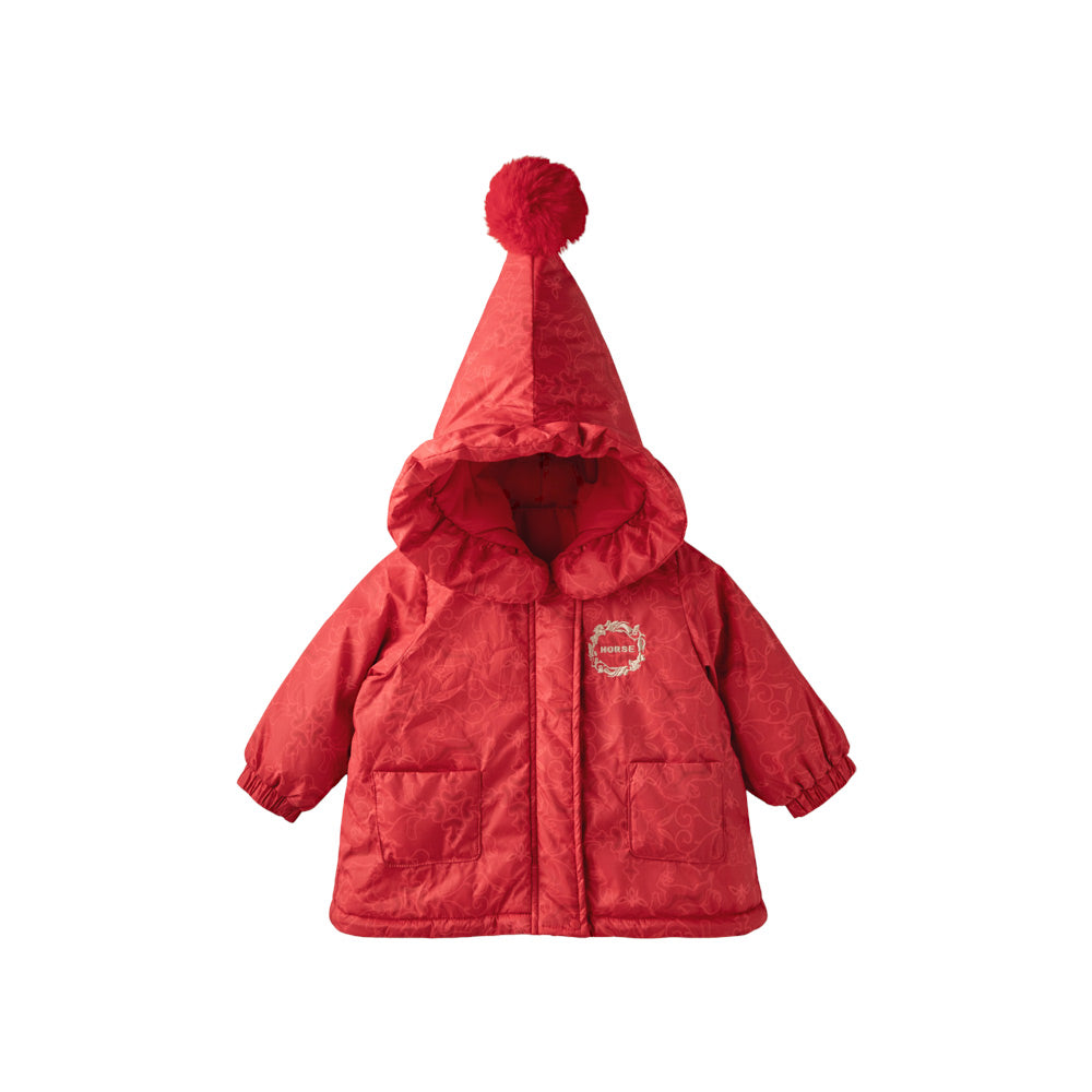 Water-Repellent Cotton Baby Jacket in Festive Red | Cozy Lightweight Coat for Cool Weather (5°C–15°C)