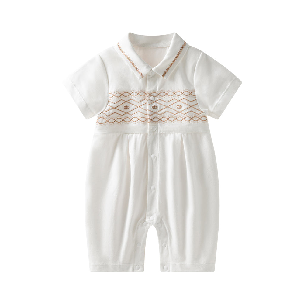 Embroidered Polo Collar romper in White (0mths-2yrs)