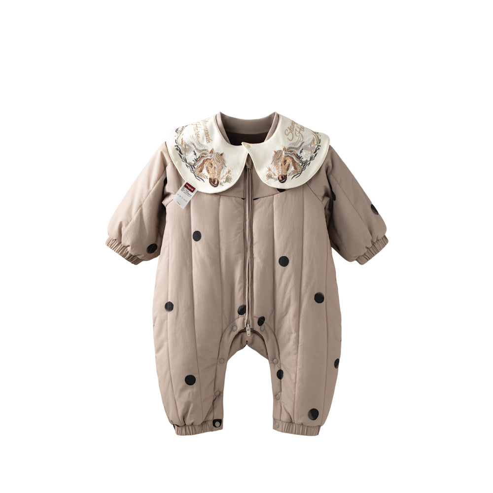 Baby Ski Snowsuit with Embroidered Collar | Warm Windproof One-Piece for Winter Adventures