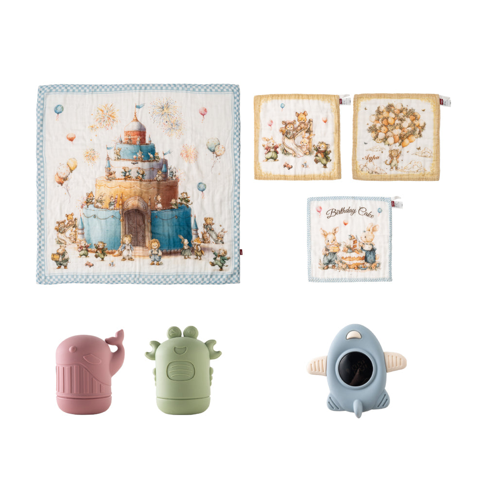 Baby Bath Gift Set (7-Piece) | Soft Cotton Towel & Bath Toy Bundle for Newborns & Toddlers