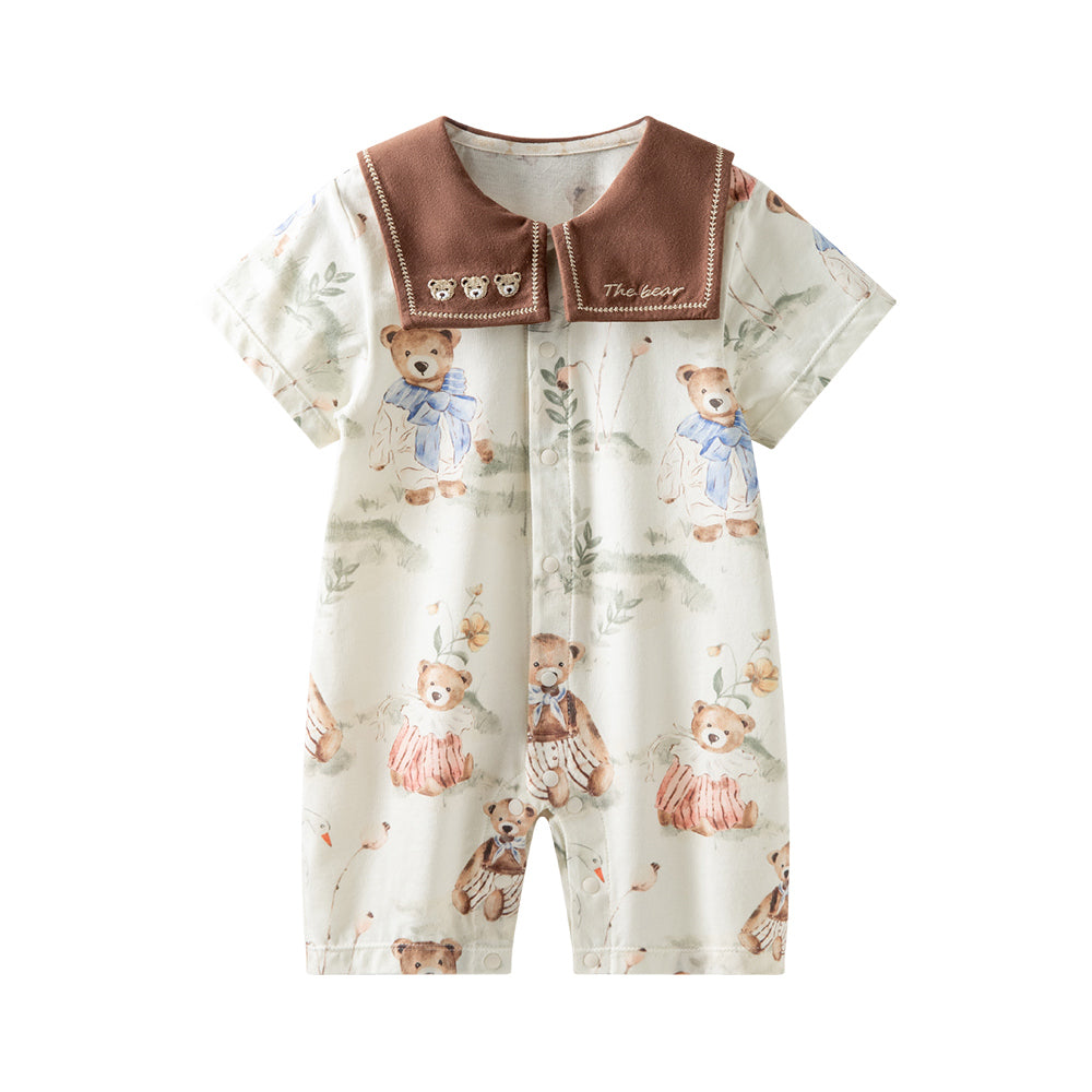 Luxurious Cotton Embroidered Bear Pajamas | Warm Fairytale Baby Bodysuit