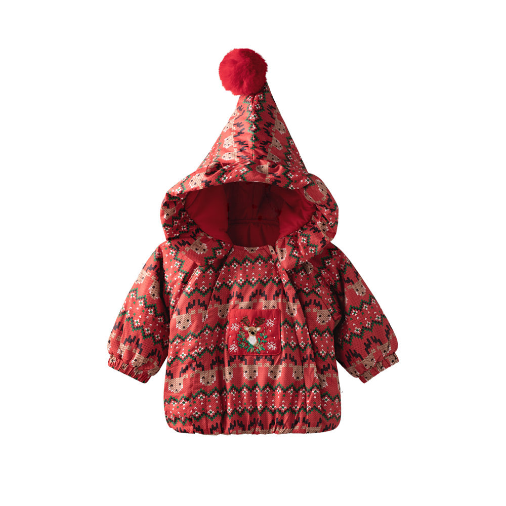 Waterproof Baby Ski Jacket with Reindeer Embroidery | Warm & Windproof Winter Coat (5°C–15°C)