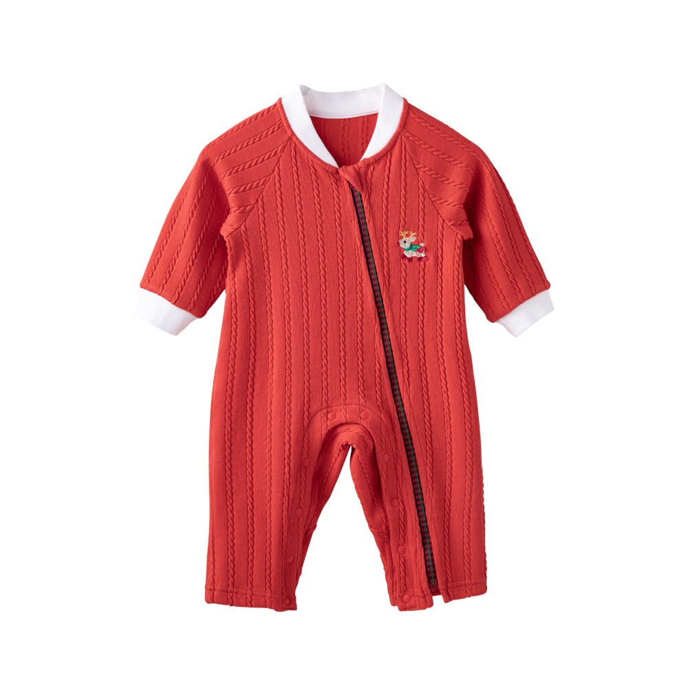 Custom-Dyed Fabric + Reindeer Embroidery + Christmas Baby Romper
