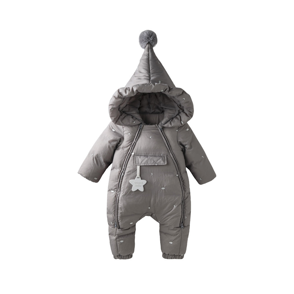 90% Down Baby Snowsuit with Cloud Embroidery | Lightweight Waterproof One-Piece (-5°C to 10°C)