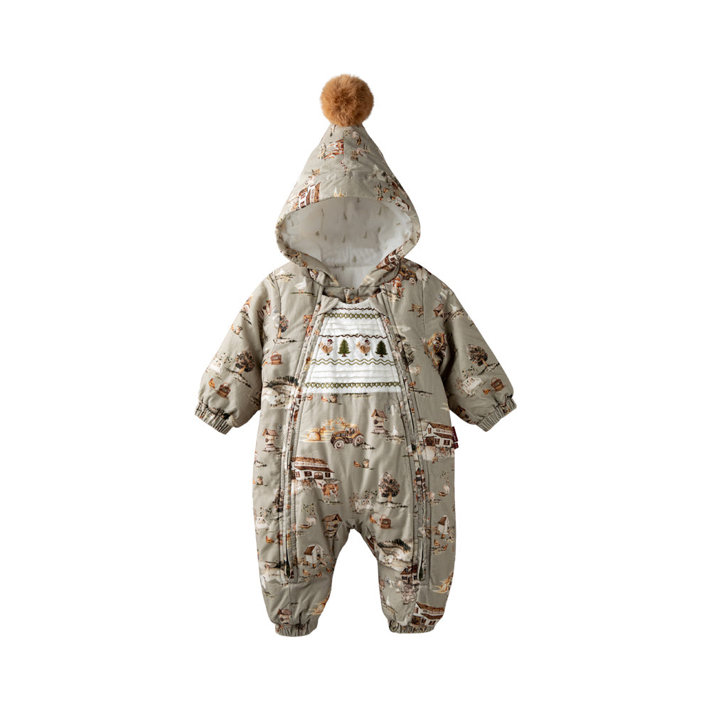 Cozy Cotton Baby Romper with Nordic Winter Print | Lightweight Padded One-Piece (5°C~15°C)
