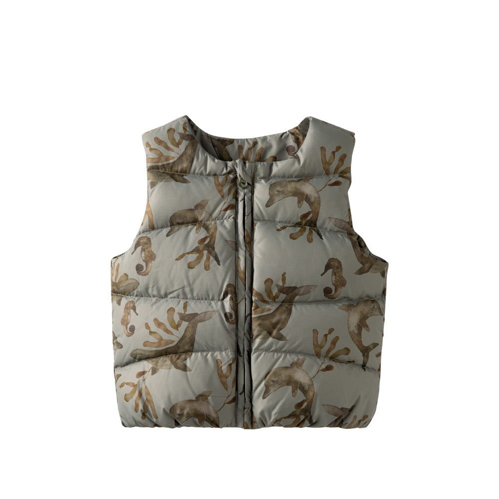 Lightweight Down Baby Vest with Woodland Print | Cozy Water-Repellent Gilet (0°C–10°C)