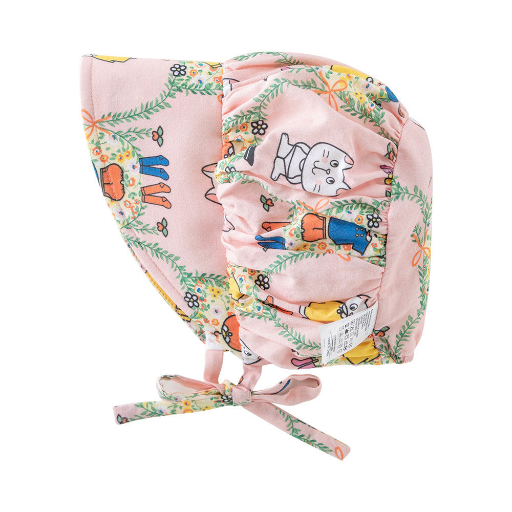 🐱 Kitty Garden Baby Hat – Soft Cotton with Ruffle Trim | Baby Girl Sun Hat 🌸
