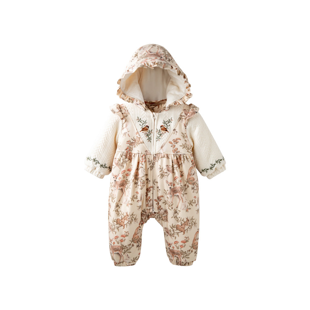 Soft Cotton Baby Romper with Vintage Floral Print | Lightweight Padded One-Piece (5°C–15°C)