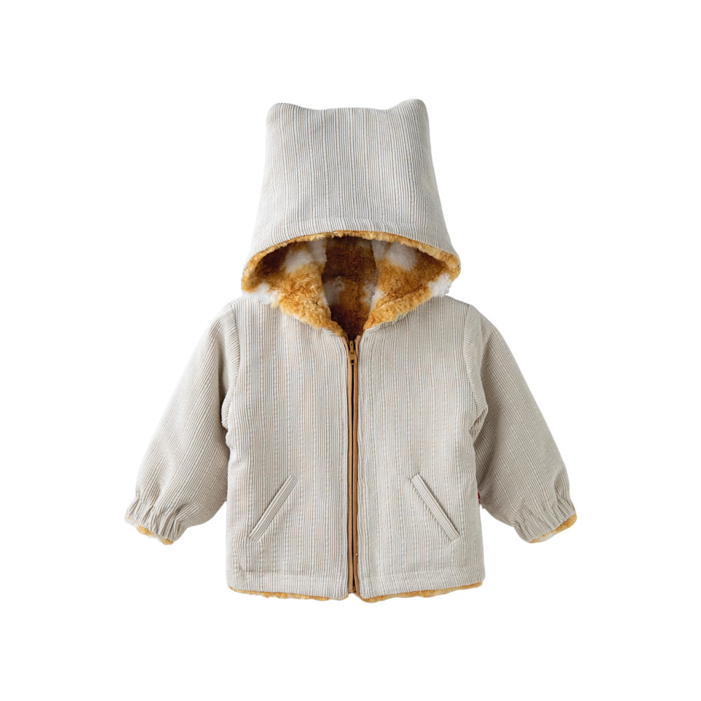 Soft Fleece-Lined Baby Jacket | Cozy Corduroy-Look Hooded Coat for Cool Weather (5°C–15°C)