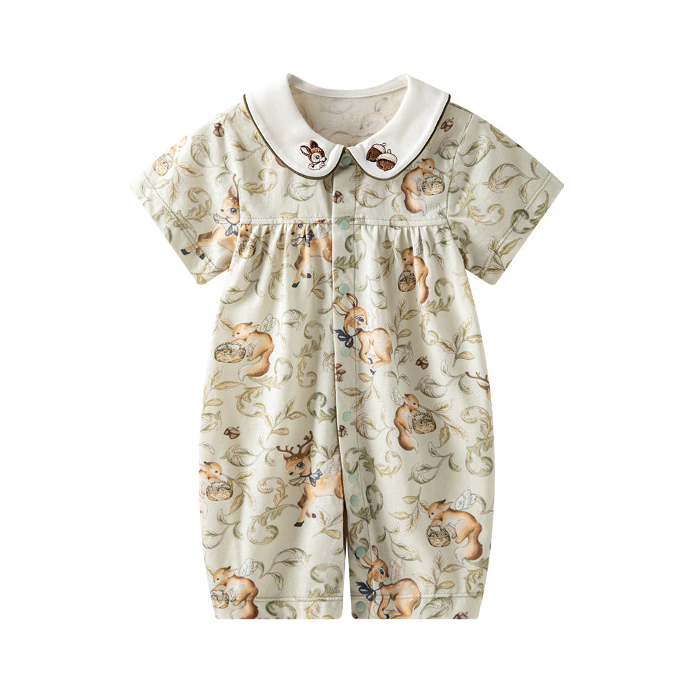 Peter Pan Collar Deer Embroidery Short Sleeve Romper (3mths-2yrs)