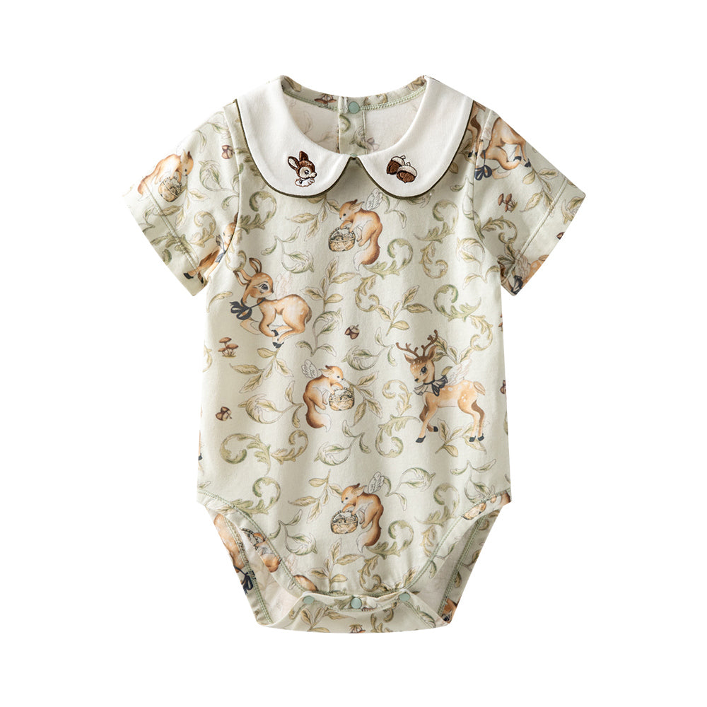 Peter Pan Collar Deer Embroidery Short Sleeve Bodysuit