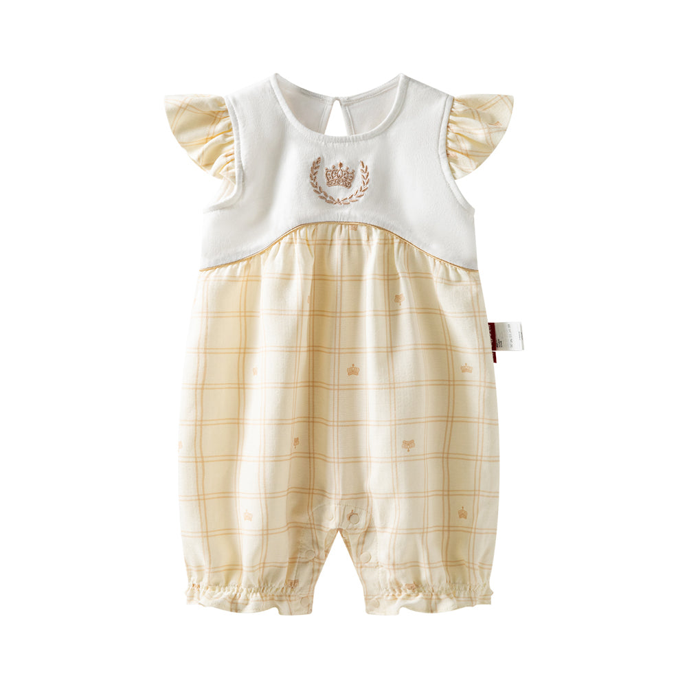 Baby romper with Crown Embroidery and Lace Details - Elegant and Comfortable for Special Occasions