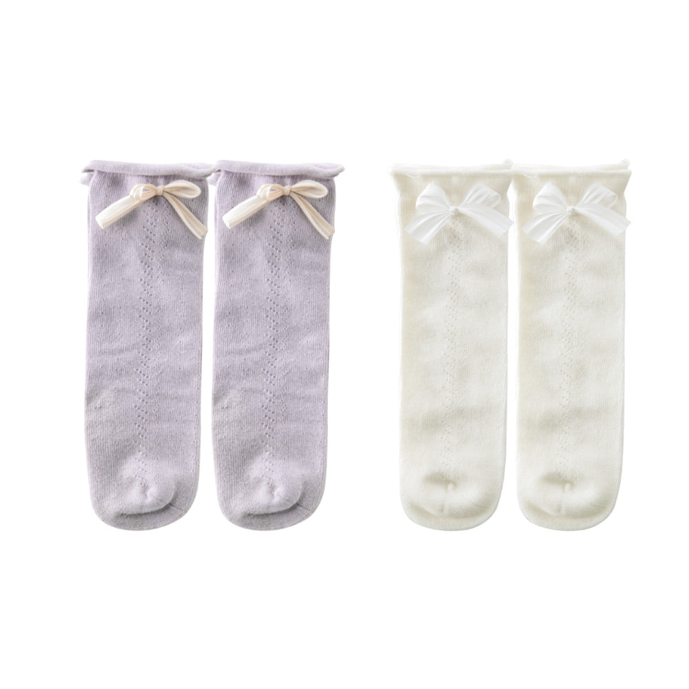 2-Pack Cotton Bow Knee Socks for Baby Girls