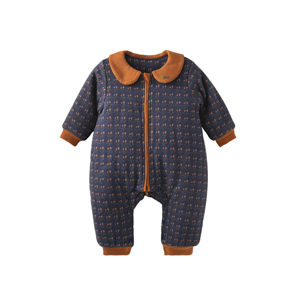 French Jacquard Knit Baby Romper | Soft Padded One-Piece with Contrast Collar (5°C–15°C)