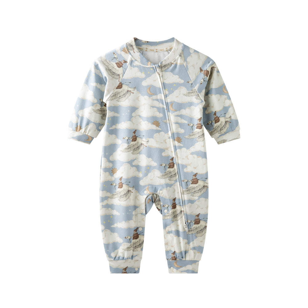 100% Long-Staple Cotton Baby Romper – Woodland Animal Print with YKK Zipper