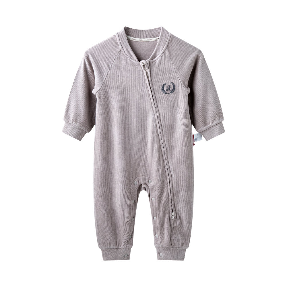 Wool-Blend Warmth | Cozy Fleece-Lined | YKK Zipper | Grey Baby Romper