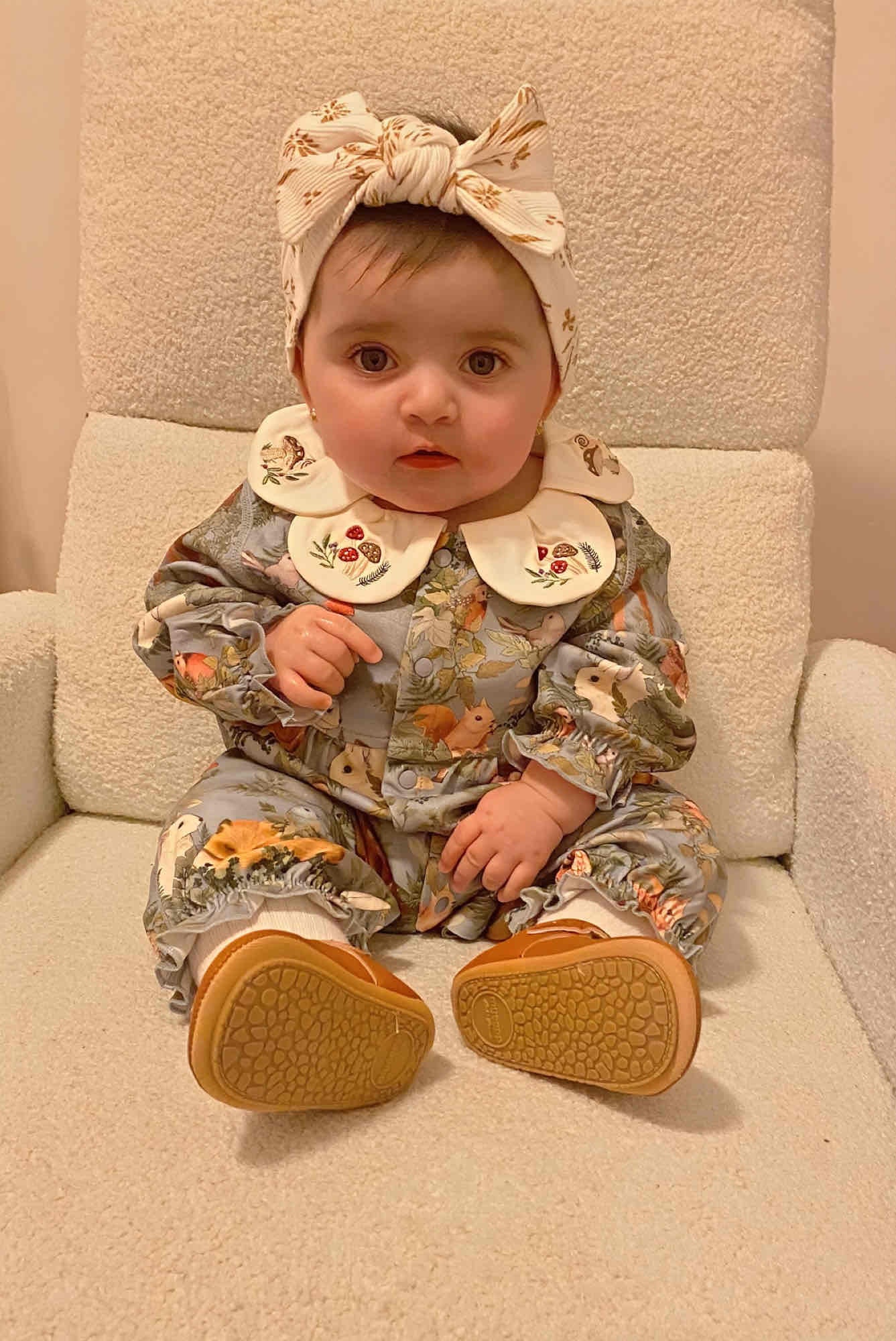 Baby Onesie – Woodland Animal Romper with Embroidery & Petal Collar