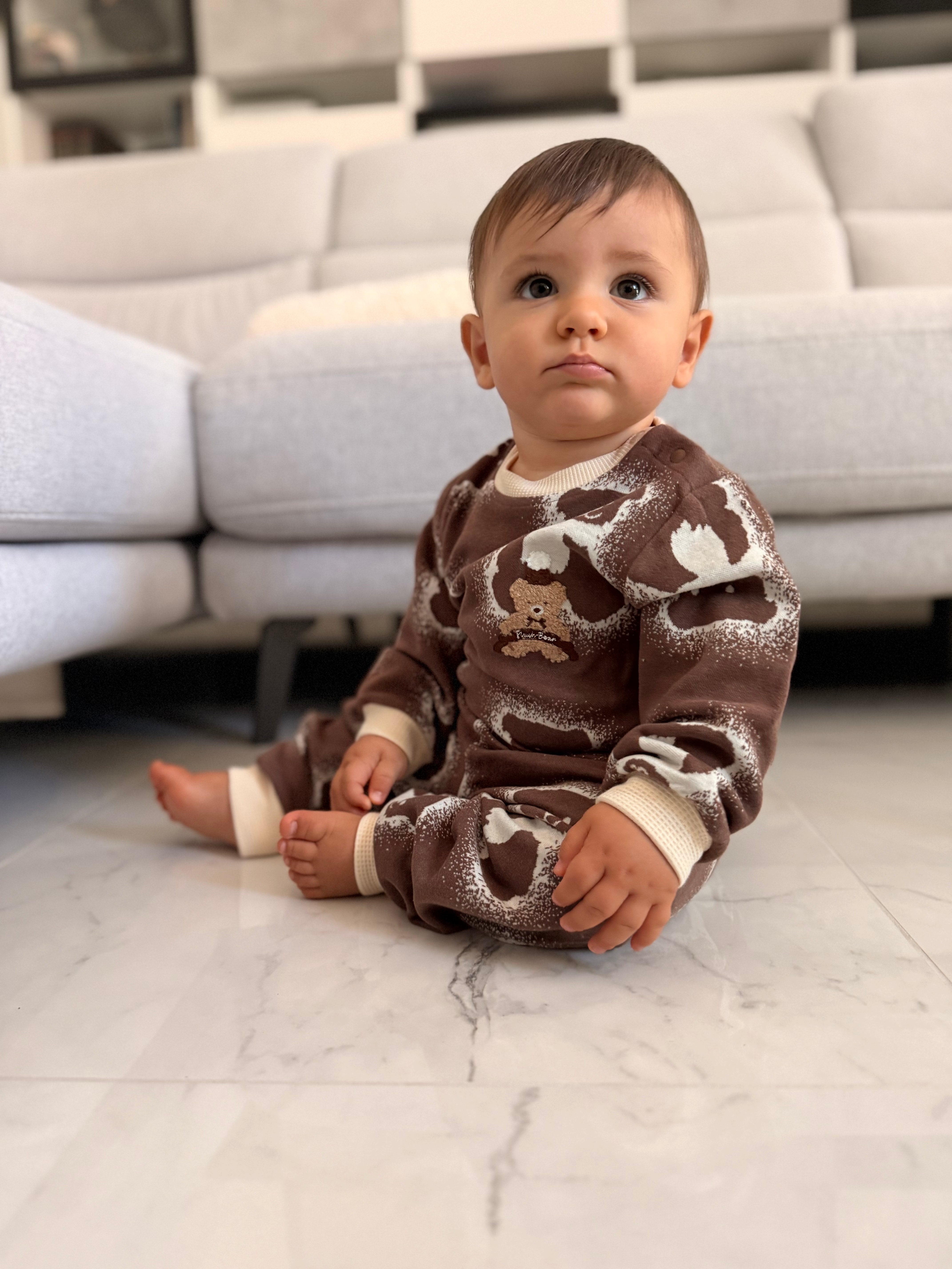 Teddy Bear Knit Set | Dual-Tone Yarn | Textured Jacquard Baby Outfit