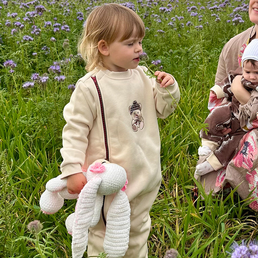 Embroidered Teddy Bear + Cozy Fleece Lining + Baby Romper