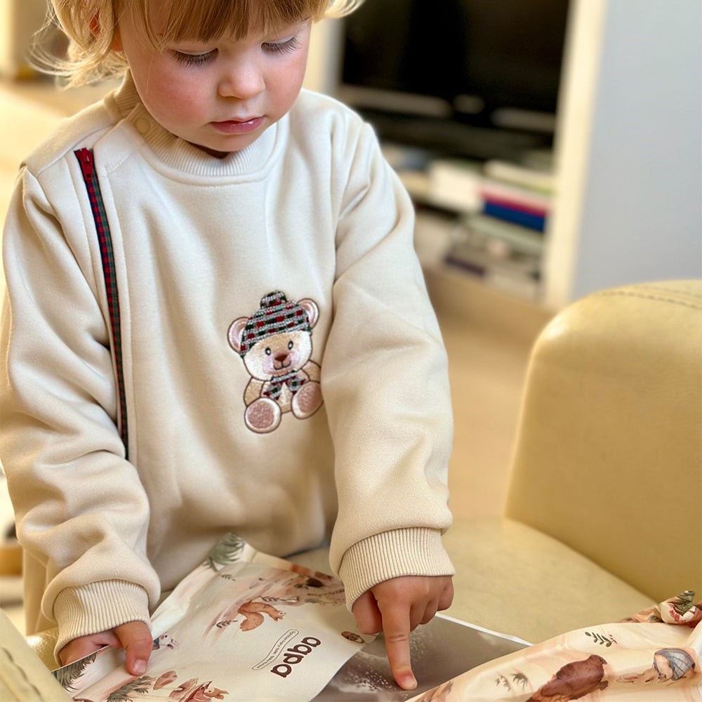 Embroidered Teddy Bear + Cozy Fleece Lining + Baby Romper